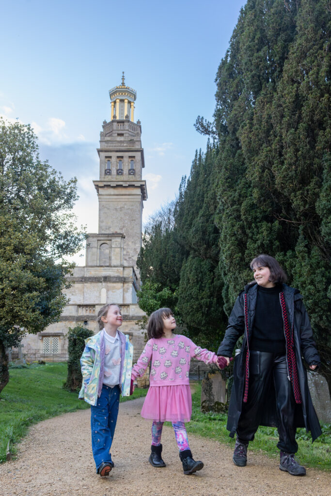 Family day out in Bath Somerset. A family explore Beckford's Tower and Museum